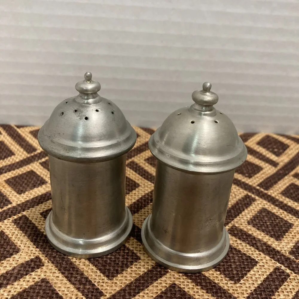 Vintage Clover Pewter Salt & Pepper Shakers Set Retro 3.5